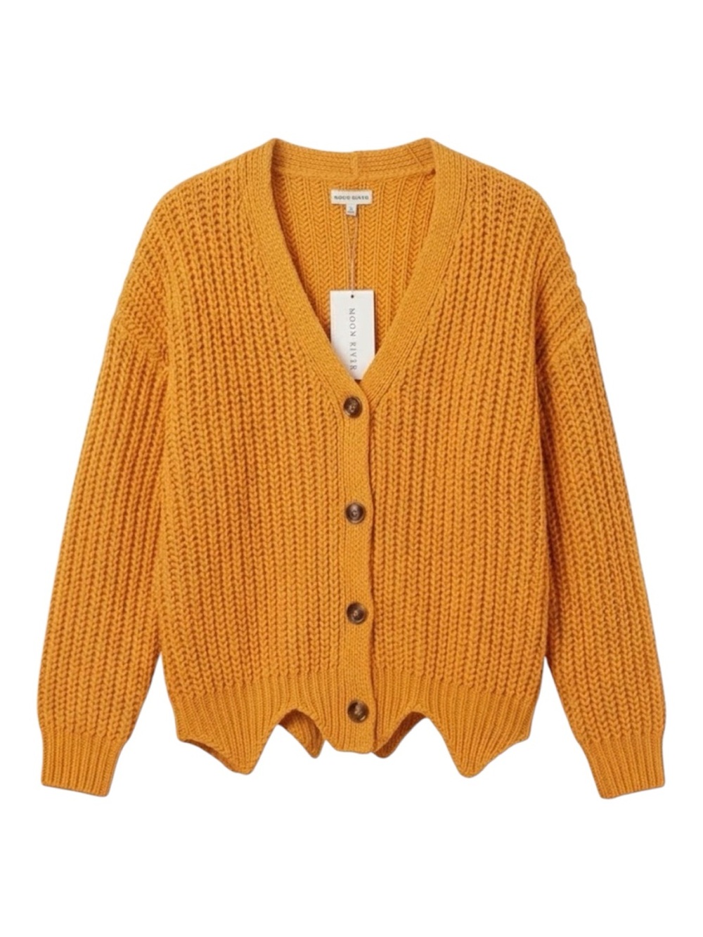 Moon River Anthropologie Orange Chunky Knit Scalloped Hem Button Front Sweater S